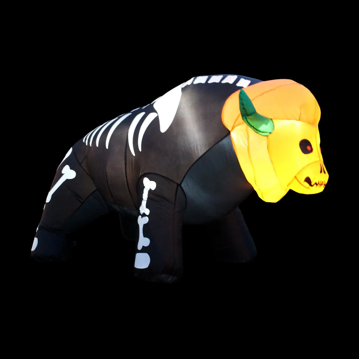 Light Up Halloween Inflatable Skeleton Buffalo with Pumpkin Head by BuffaBlo
