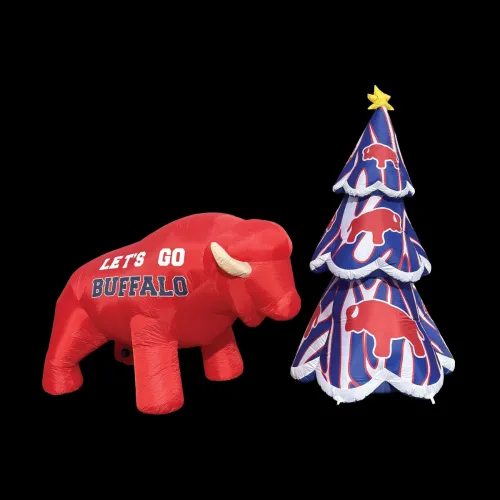 Red Lets Go Buffalo Inflatable with Buffalo Hometeam Holiday 7-Foot Christmas Tree Inflatables by BuffaBlo
