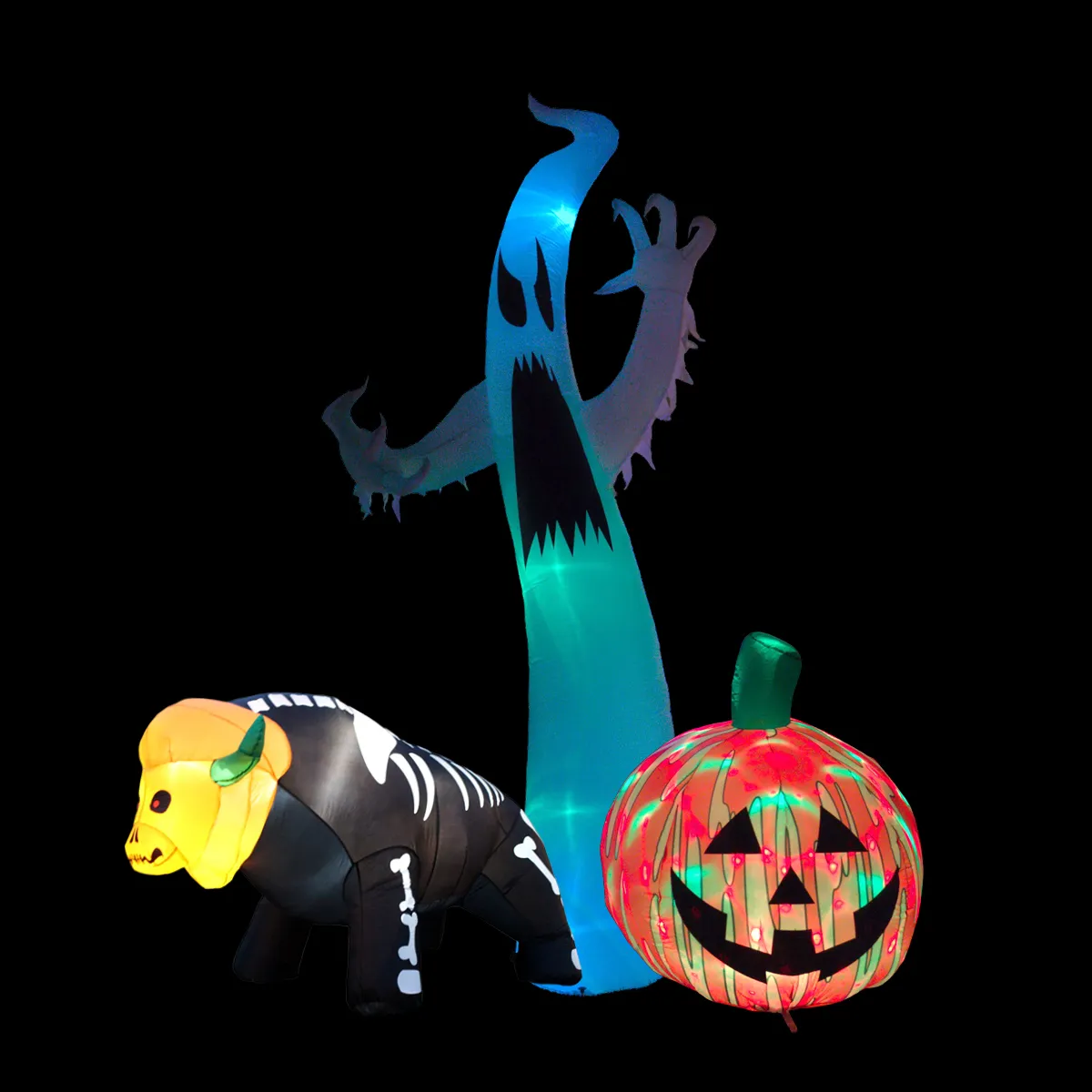 Light Up Halloween Inflatable Ghost, Pumpkin and Buffalo for Lawn and Yard by BuffaBlo