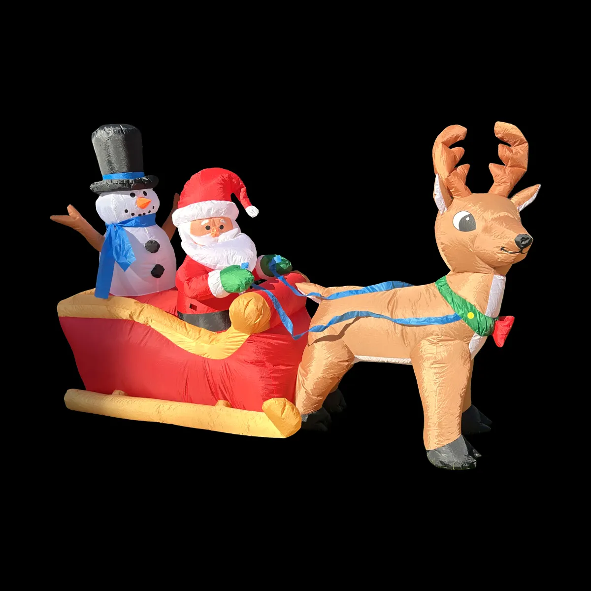 6-foot Christmas Inflatable Santa Sleigh with Reindeer and Snowman by BuffaBlo