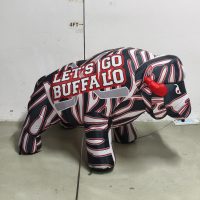 Red, white and black hockey Buffablo inflatable outdoors, daytime 75-degree view