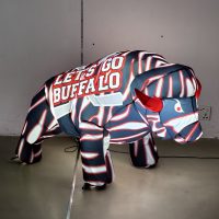 23-inch buffalo hockey inflatable baby size glowing with LED lights at night